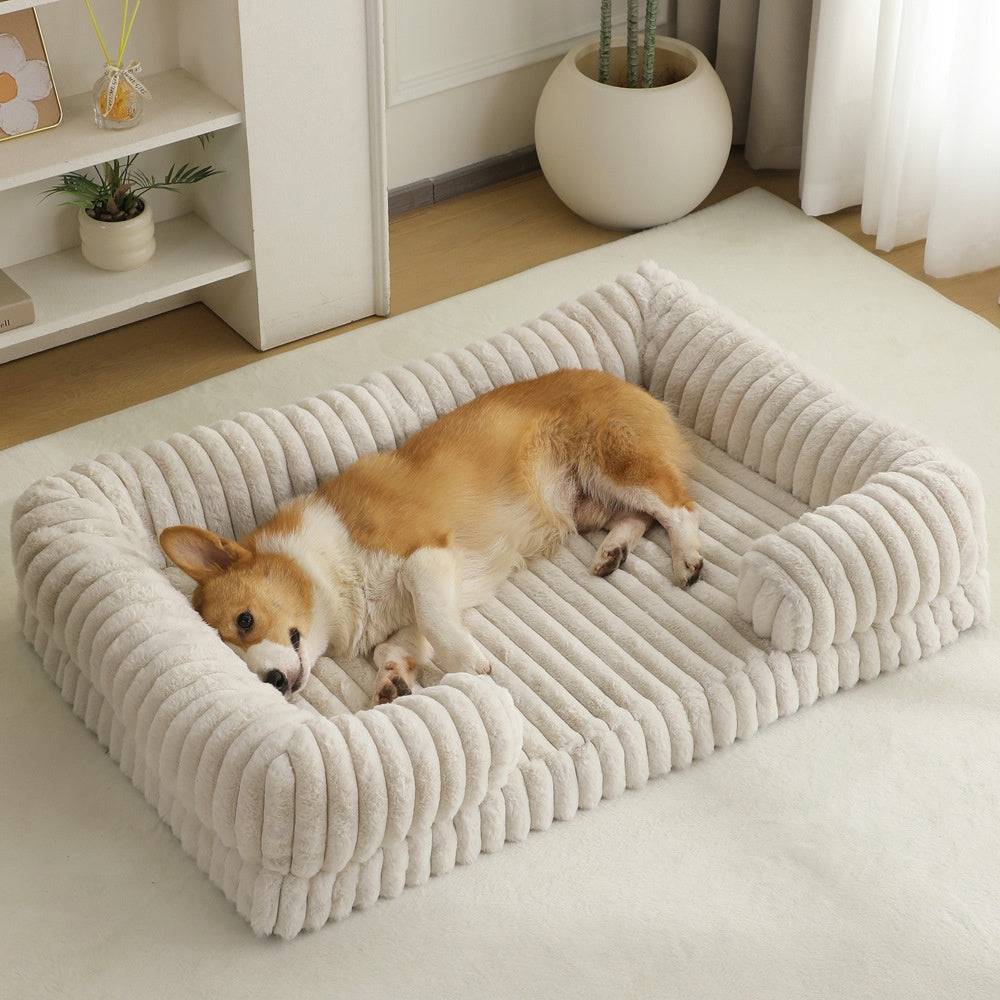 Fluffy Bolster Velvet Dog Bed - Washable, Supportive and Plush