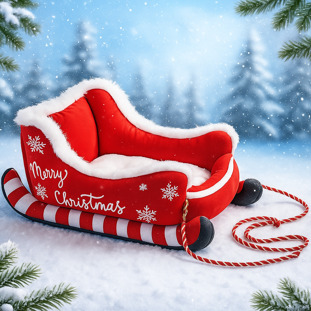 Cozy Christmas Sled Dog Bed – Washable, Supportive & Non-Slip