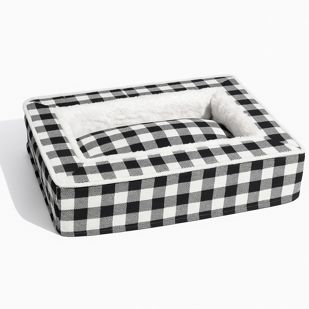 Cozy Bolster Plaid Dog Bed – Washable, Supportive & Non-Slip
