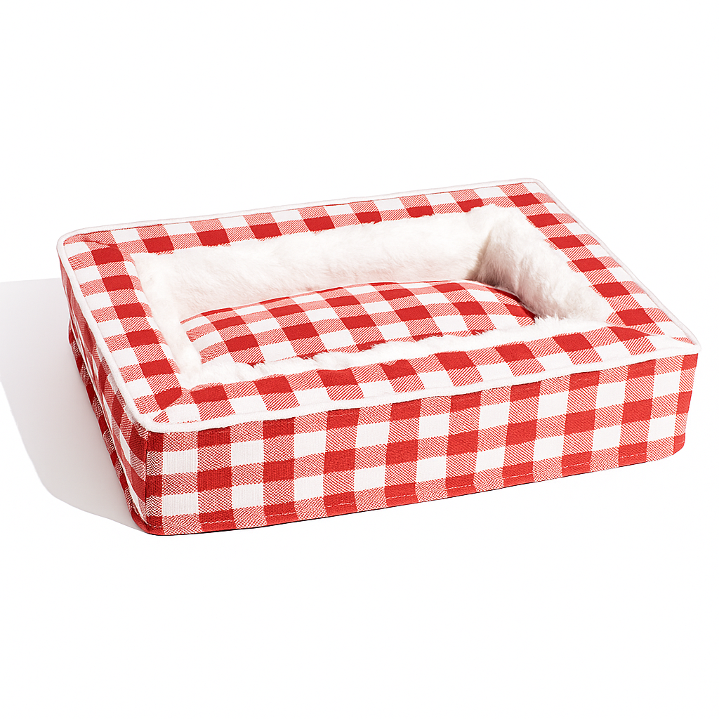 Cozy Bolster Plaid Dog Bed – Washable, Supportive & Non-Slip